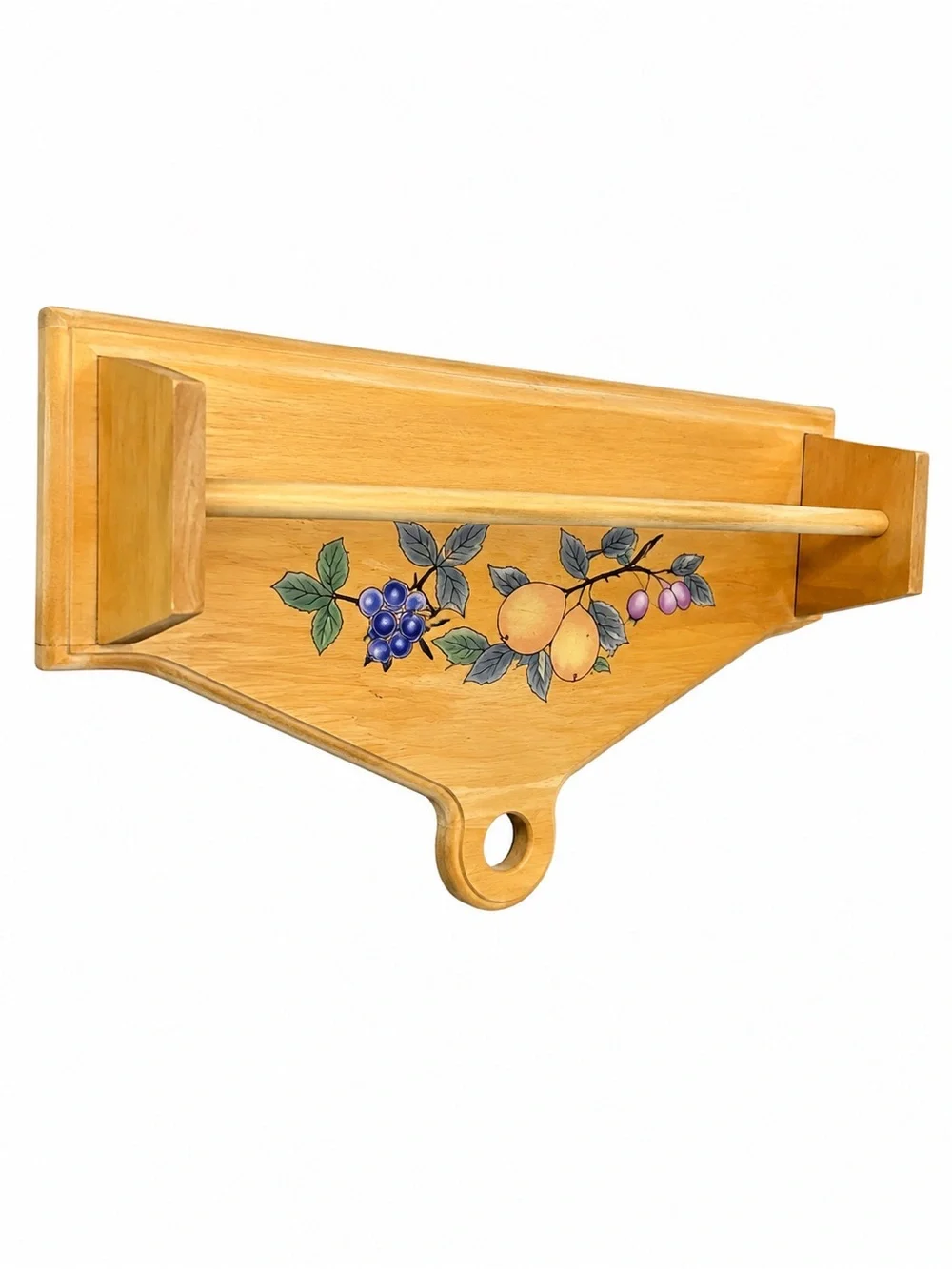 Mikasa Yellow Wooden Wall Shelf with Hand-Painted Fruit Motif